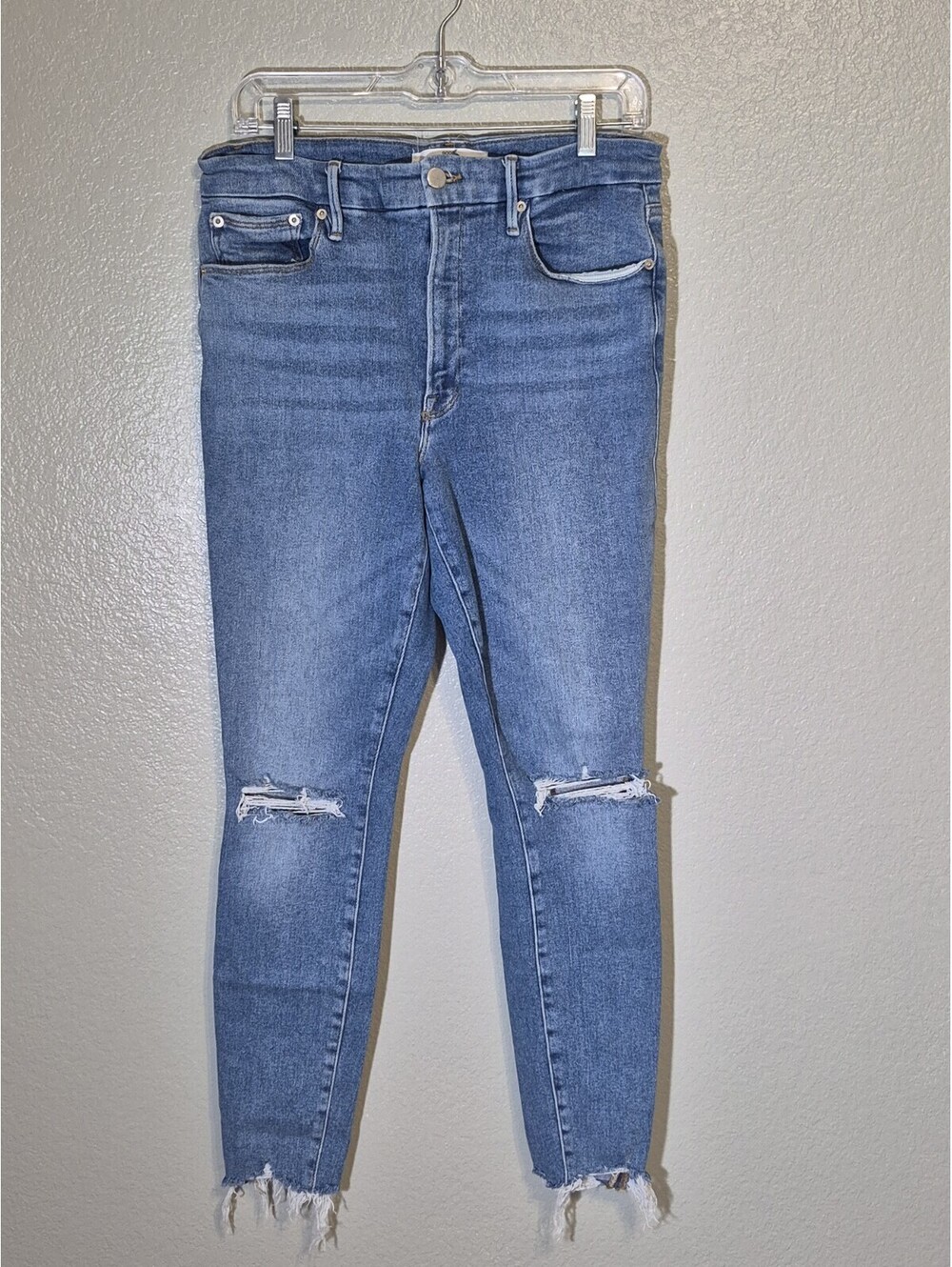 ZARA X Good American Stretch Raw Hem Jeans Size 10/42 Med Wash
